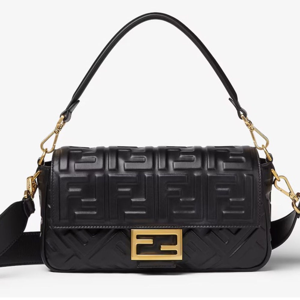 Fendi Black FF Logo Baguette Shoulder Bag